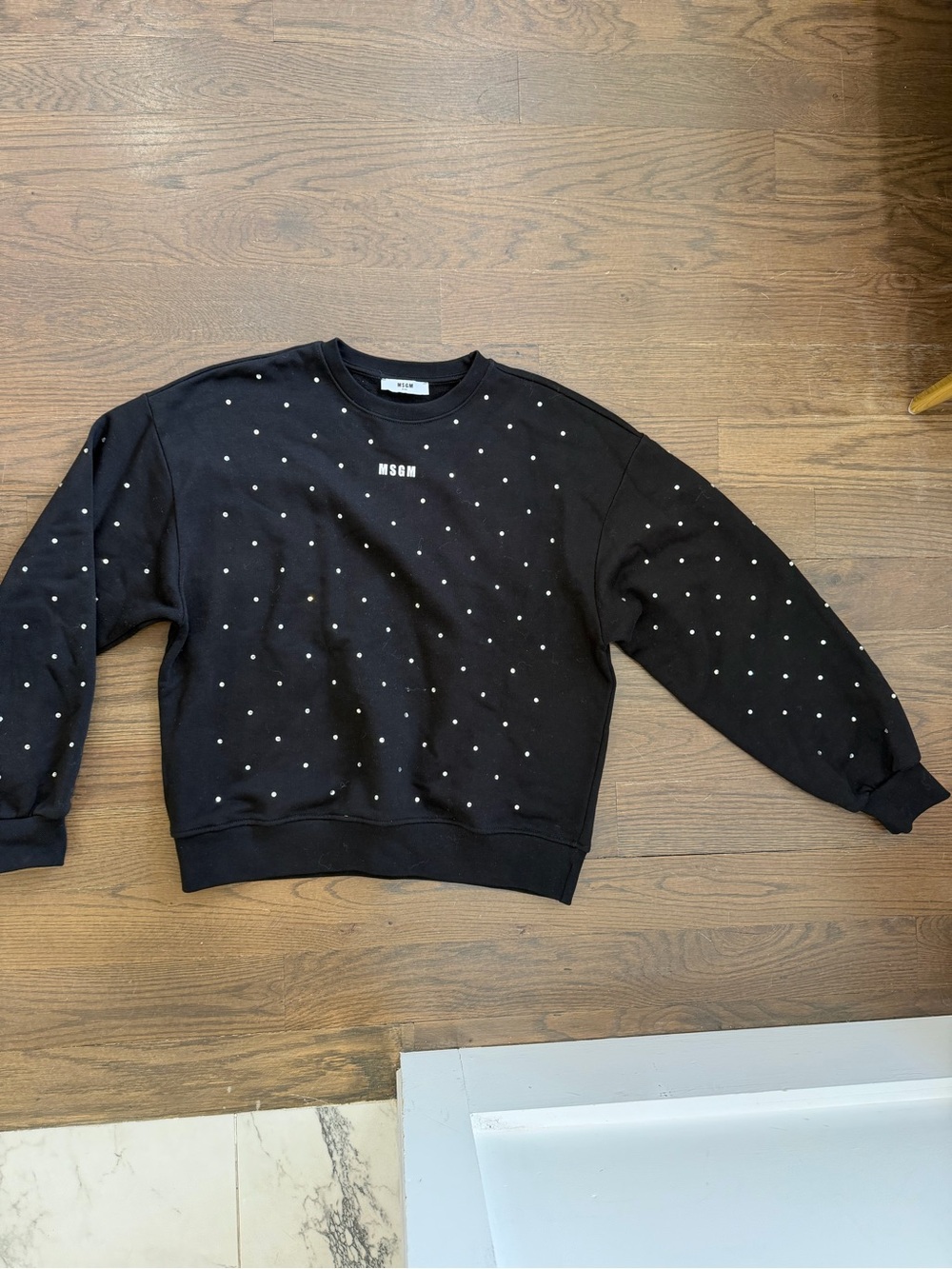 MSGM Black Crewneck Sweatshirt with Silver Stud Detailing